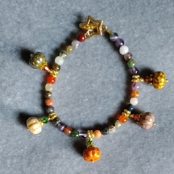 Hand Crafted Jewelry - 🎃Hand Crafted Autumnal Colorful Beaded Charm Bracelet With Pumpkins🎃